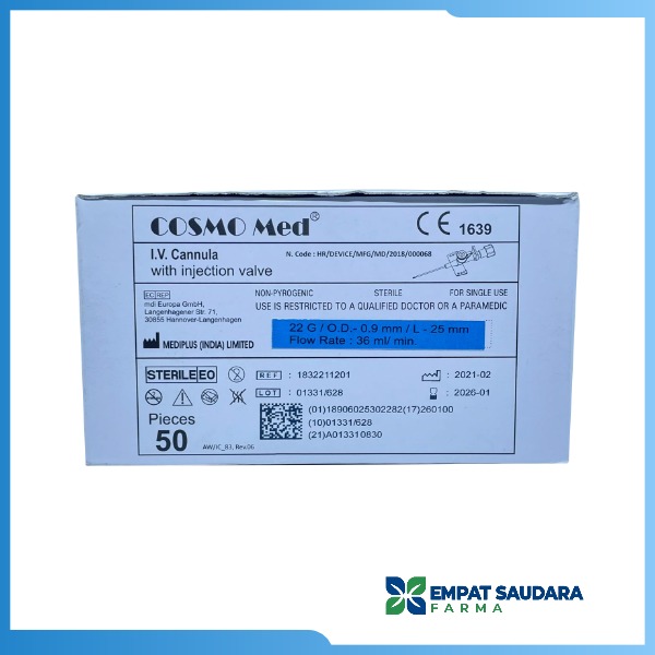 I.V Canula No. 22 G Cosmomed